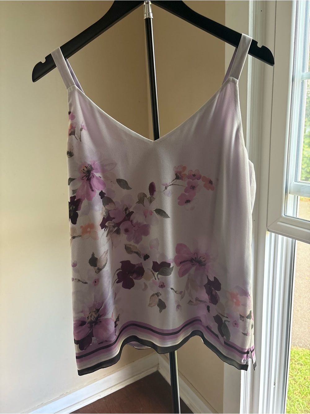 White House Black Market Lavender Floral V-Neck Cami